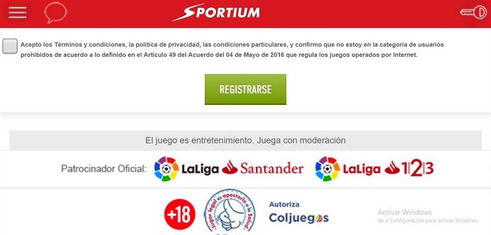 Como registrarse en Sportium Colombia