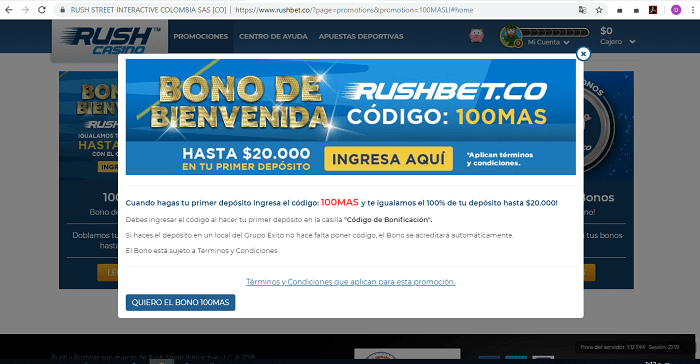 Bono de bienvenida Rushbet