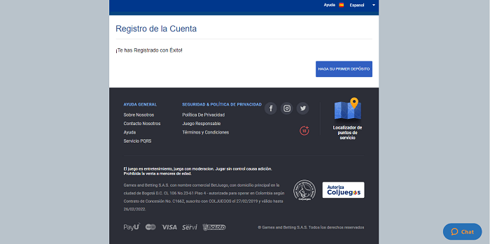 Bono de bienvenida de Betjuego Colombia