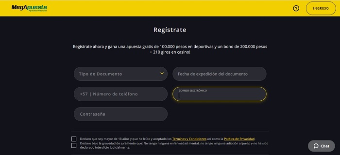 Registrarse en Megapuesta Colombia